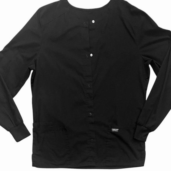 Cherokee Workwear medical top scrub jacket XL black button up front pockets - Picture 3 of 12